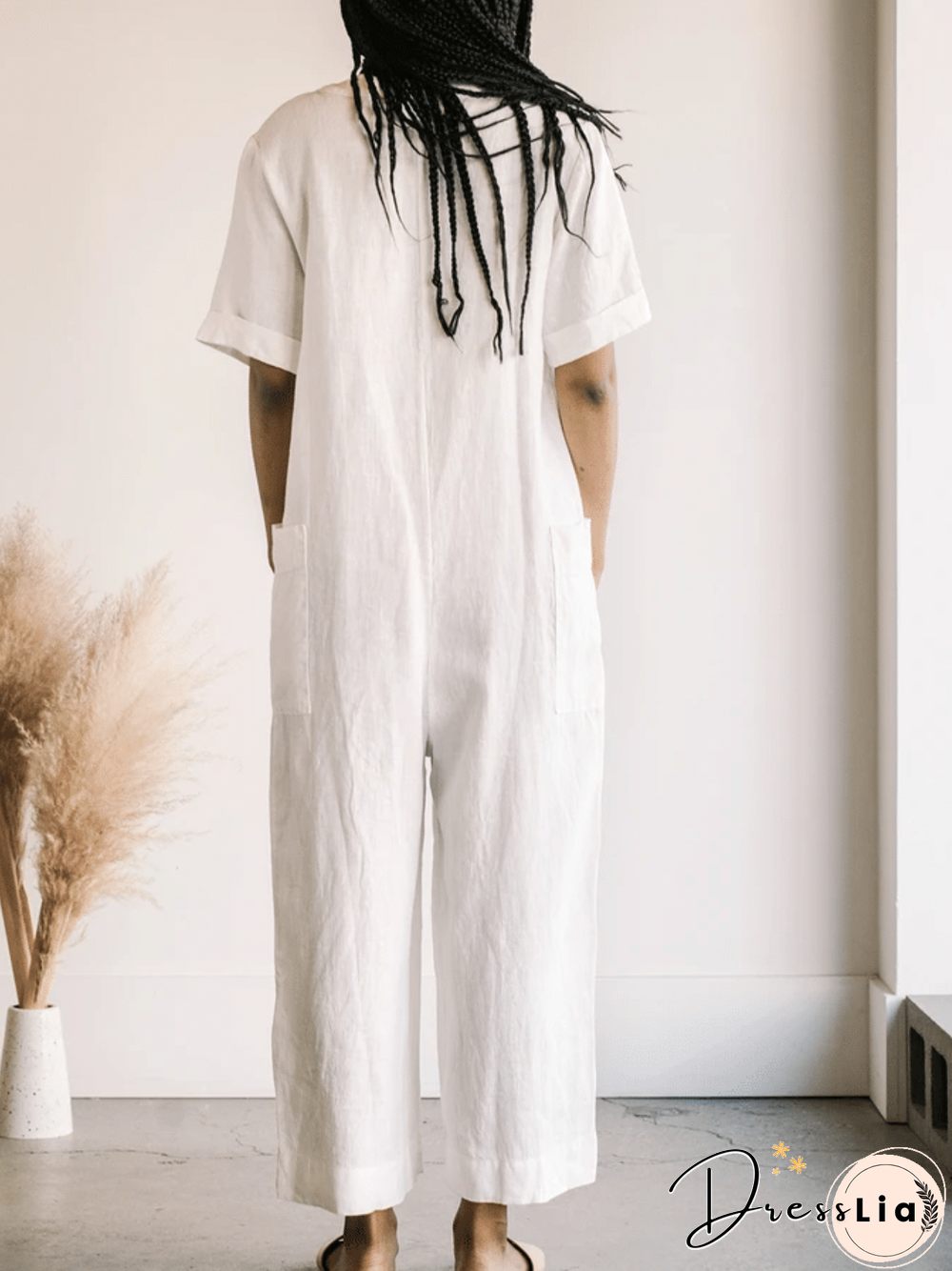 Casual Cotton-Blend Pockets Solid Jumpsuit & Romper