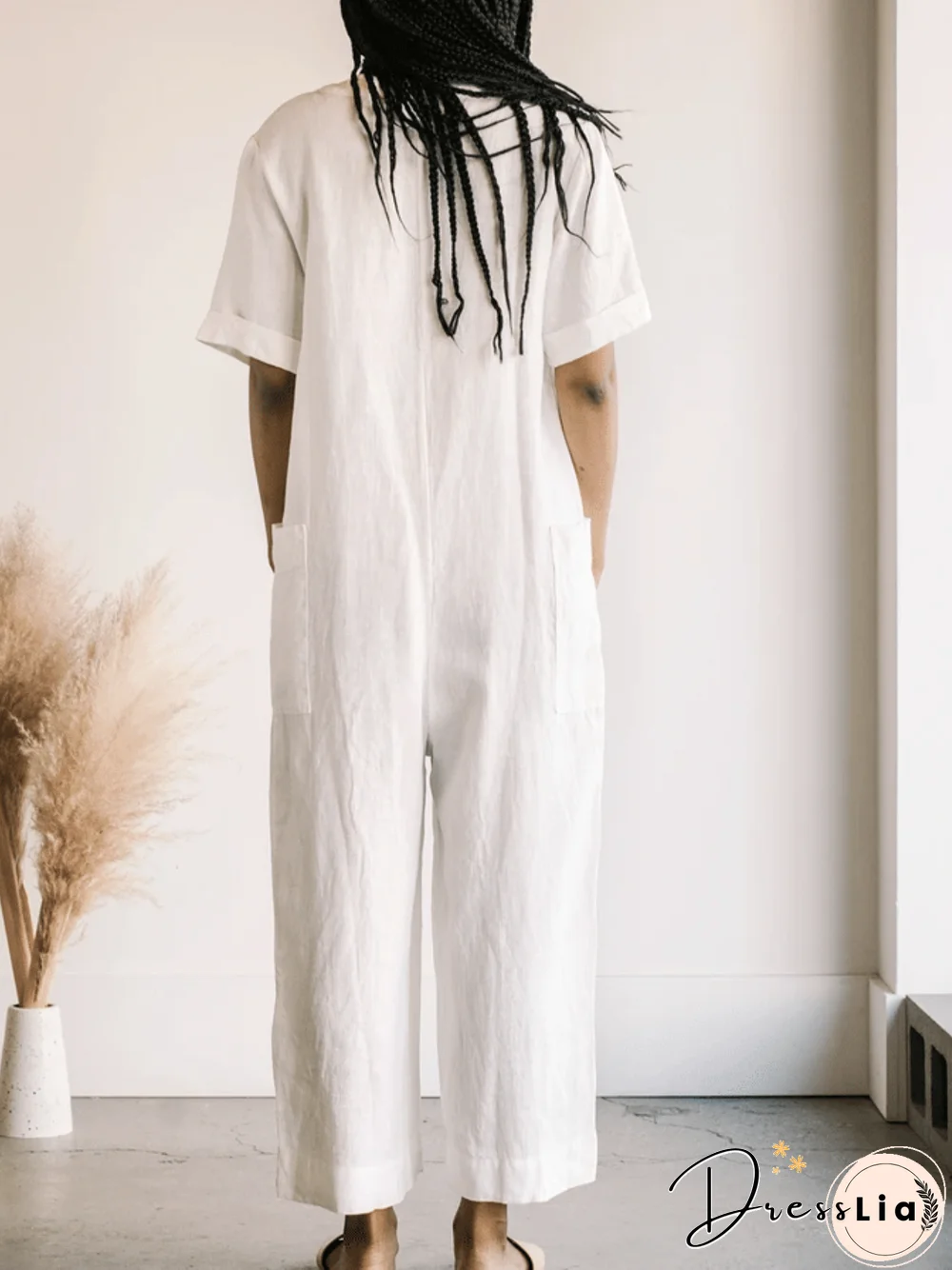 Casual Cotton-Blend Pockets Solid Jumpsuit & Romper