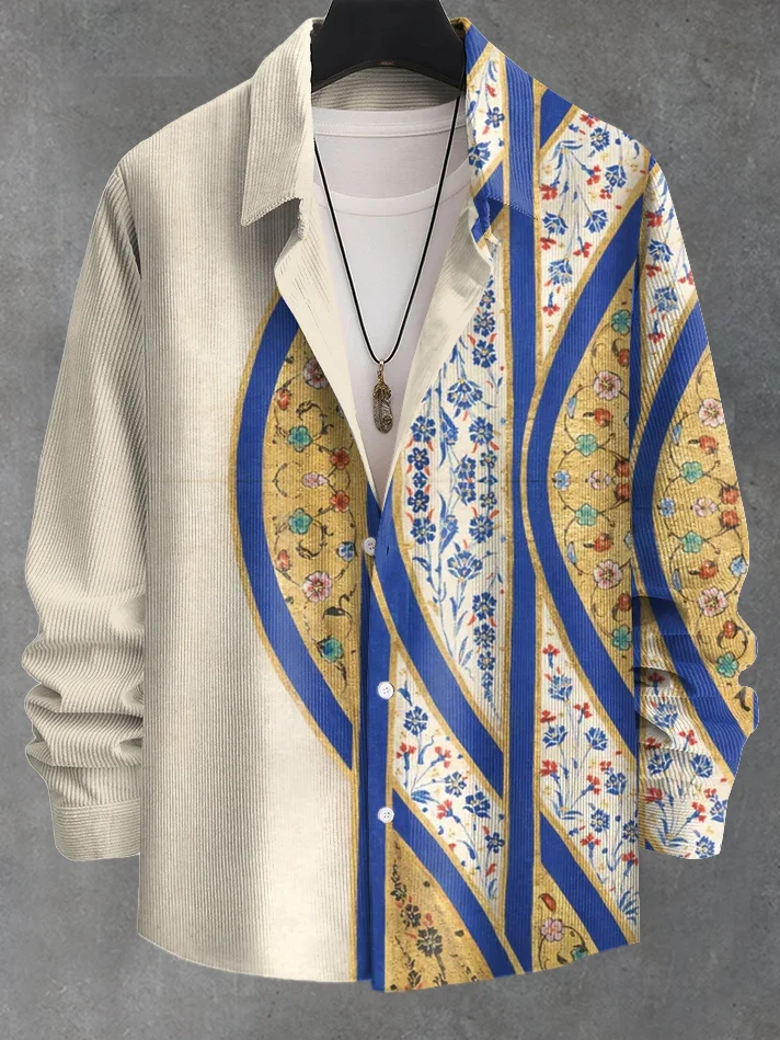 Men's Vintage Arabian Totem Pattern Contrast Color Print Long Sleeve Shirt