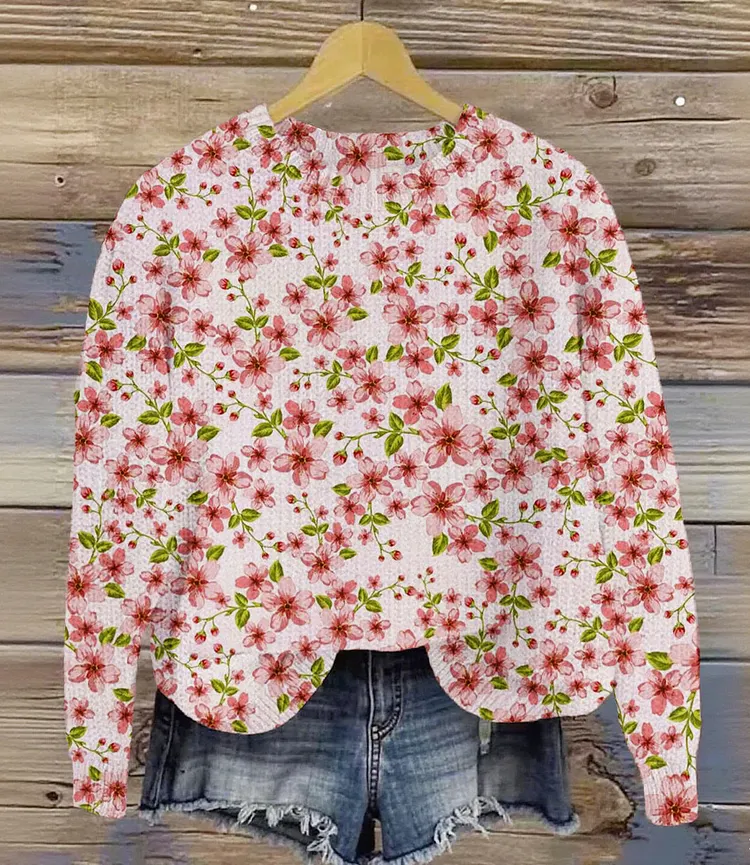 Vintage Lovely Flower Art Print Knit Pullover Sweater