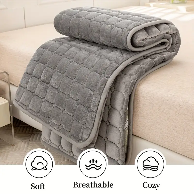 1pc solid color thick milk velvet mattress pillow not included soft comfortable breathable bedding mattress pad for bedroom guest room dorm hotel autumn and winter bedding details 4