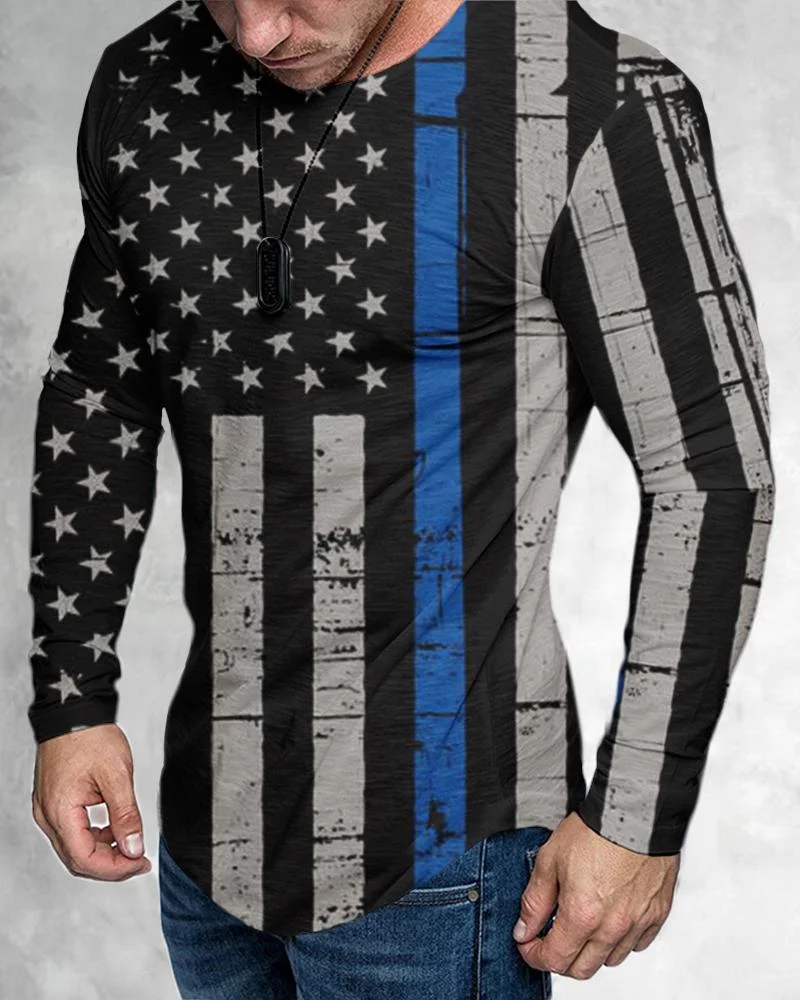 men's casual flag printing long sleeves