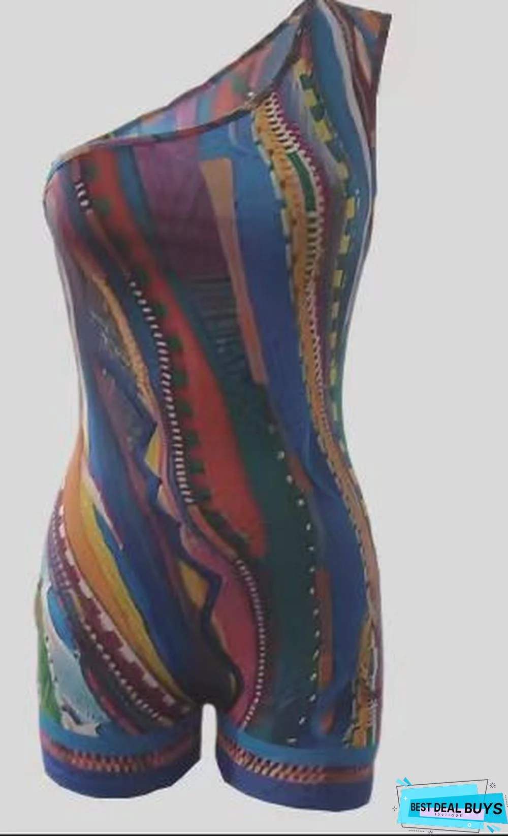 Abstract printing Slash Shoulder Jumpsuit