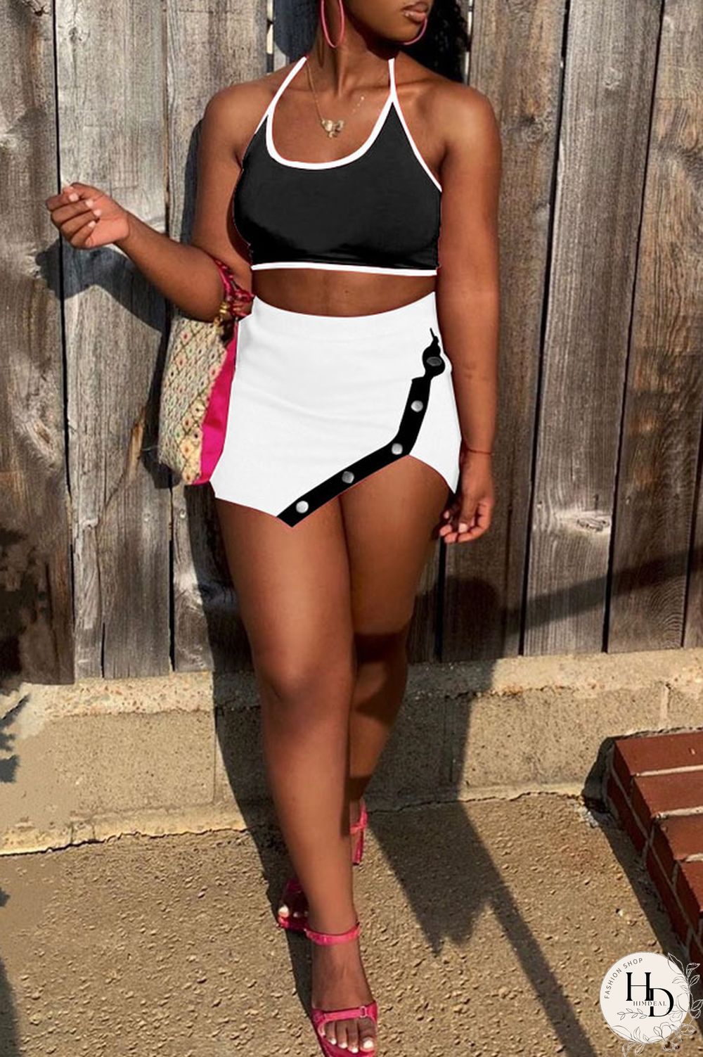 White Sexy Solid Hip skirt Sleeveless Two Pieces