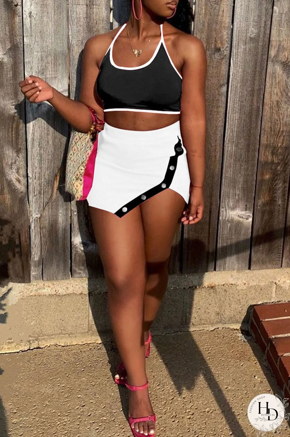 White Sexy Solid Hip skirt Sleeveless Two Pieces