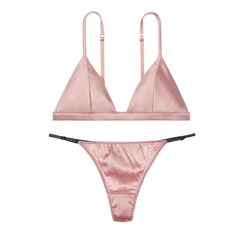 Luxury Silk Lingerie For Ladies Comfort Satin Bralette Wireless Bra Sets Sexy Lace Underwear Women Intimates Green Brief Sets