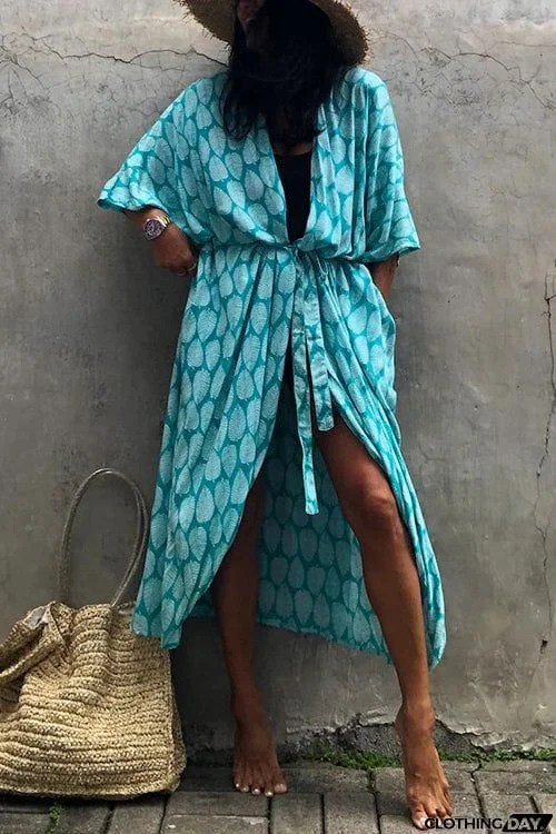 Leaf Belted Kimono Cardigan