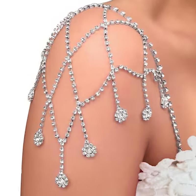 Rhinestone Body Chains Harness Mesh Pendant Shoulder Strap-VESSFUL