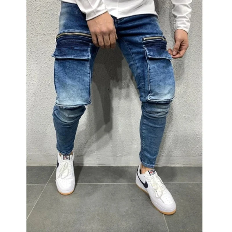 Men's Zipper Large Pocket Slim Fit Casual Fashion Jeans