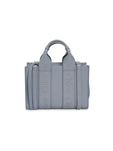 Chlo&eacute; Mini Woody Leather Tote Bag Storm Blue