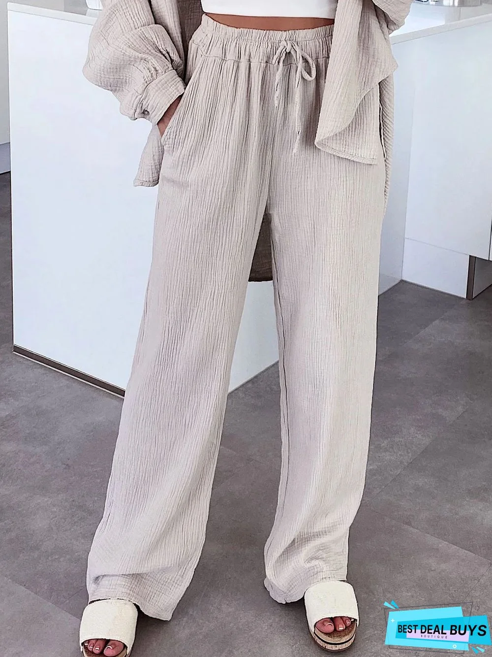 Casual Loose Plain Texture Pants