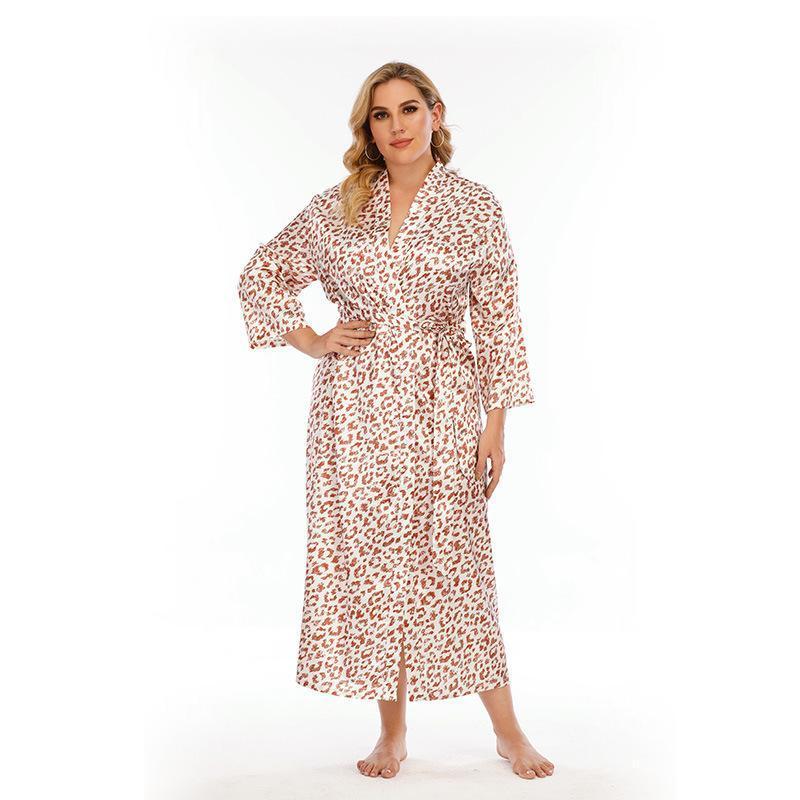  thdmladies Imitation Silk Leopard Print Long Pajama thedmladies