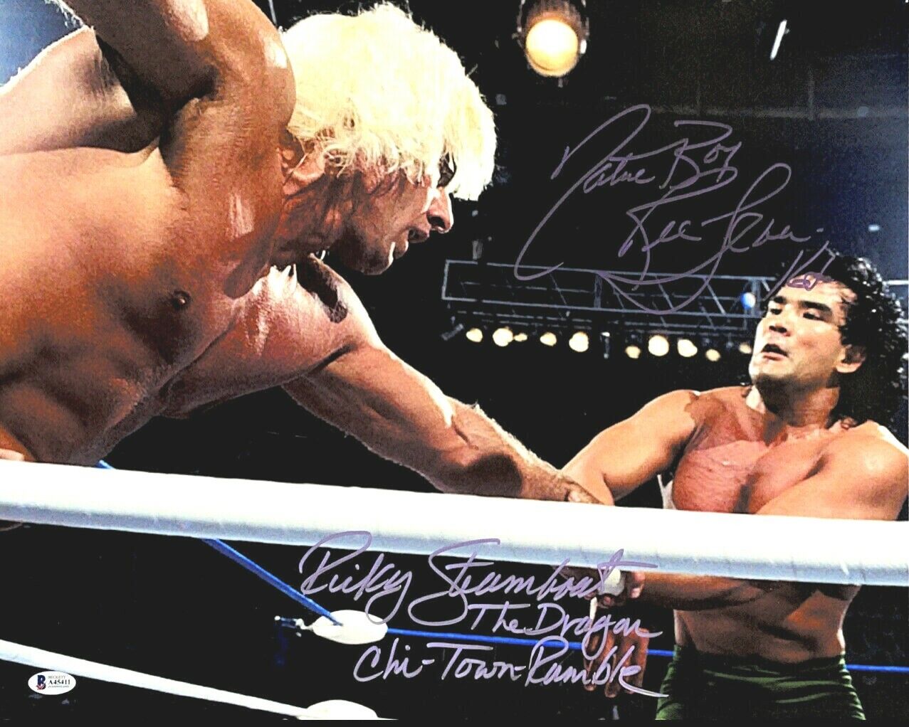 WWE RIC FLAIR AND RICKY STEAMBOAT HAND SIGNED 16X20 Photo Poster painting WITH BECKETT LOA COA 1