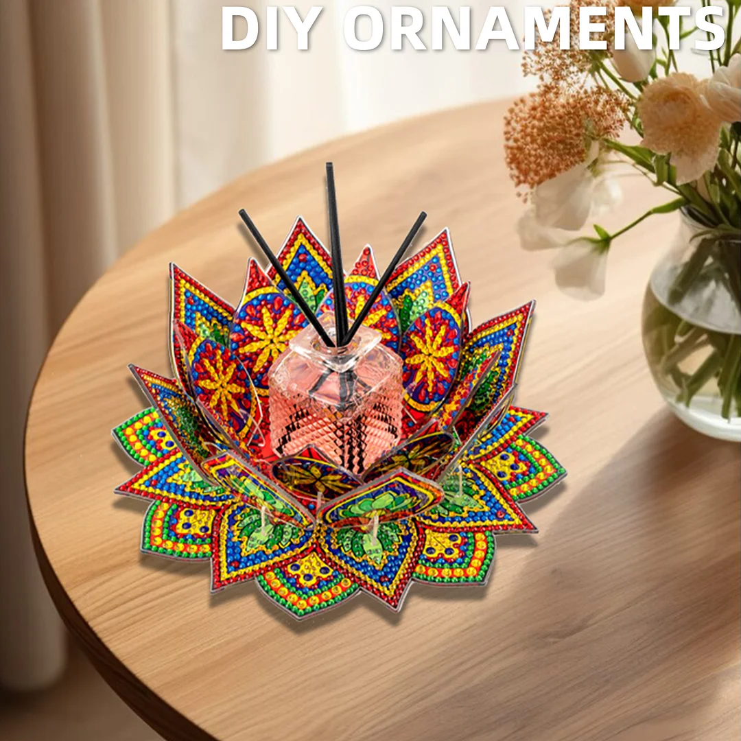 5D DIY Diamond Art Painting DIY Acrylic Desktop Ornament Flower Candle Holders Tealight Handmade Home Office Decor for Adults Beginners ( Yellow and Green Lotus-A)