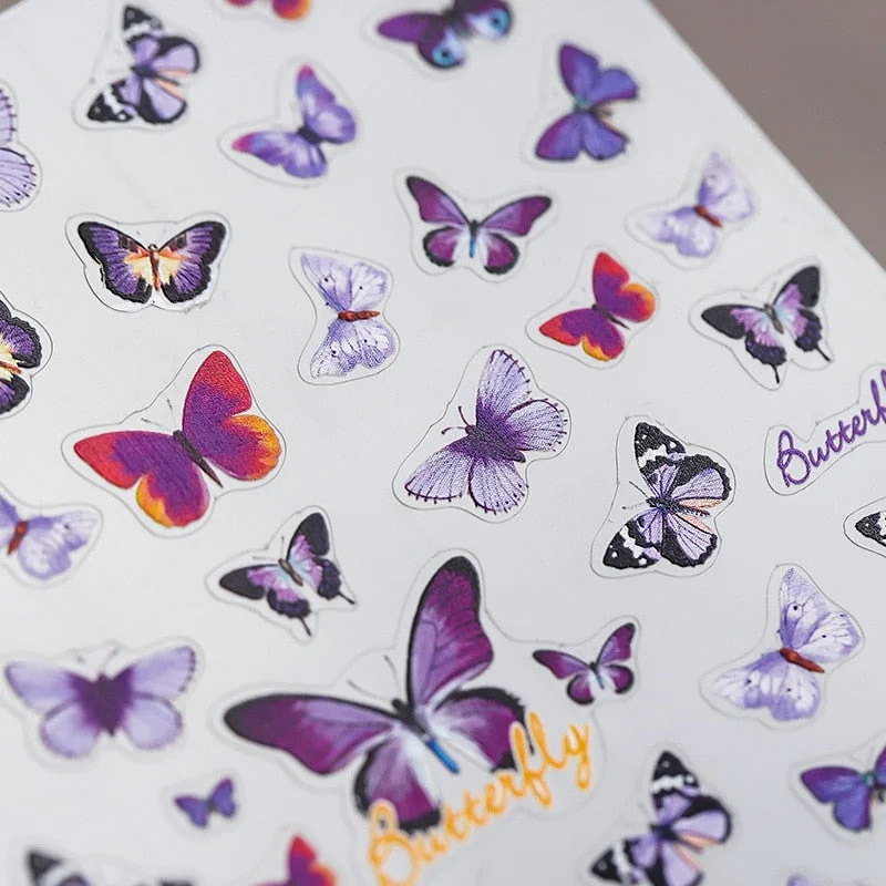 2021 DIY 3D Butterfly Nail Art Sticker Black and White Adhesive Sticker Decals Tool Beauty Colorful Purple Nail Art Tattoo T408
