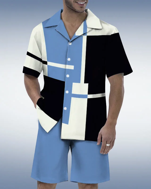 Suitmens Men's Contrasting Geometry Shirt Set  0293