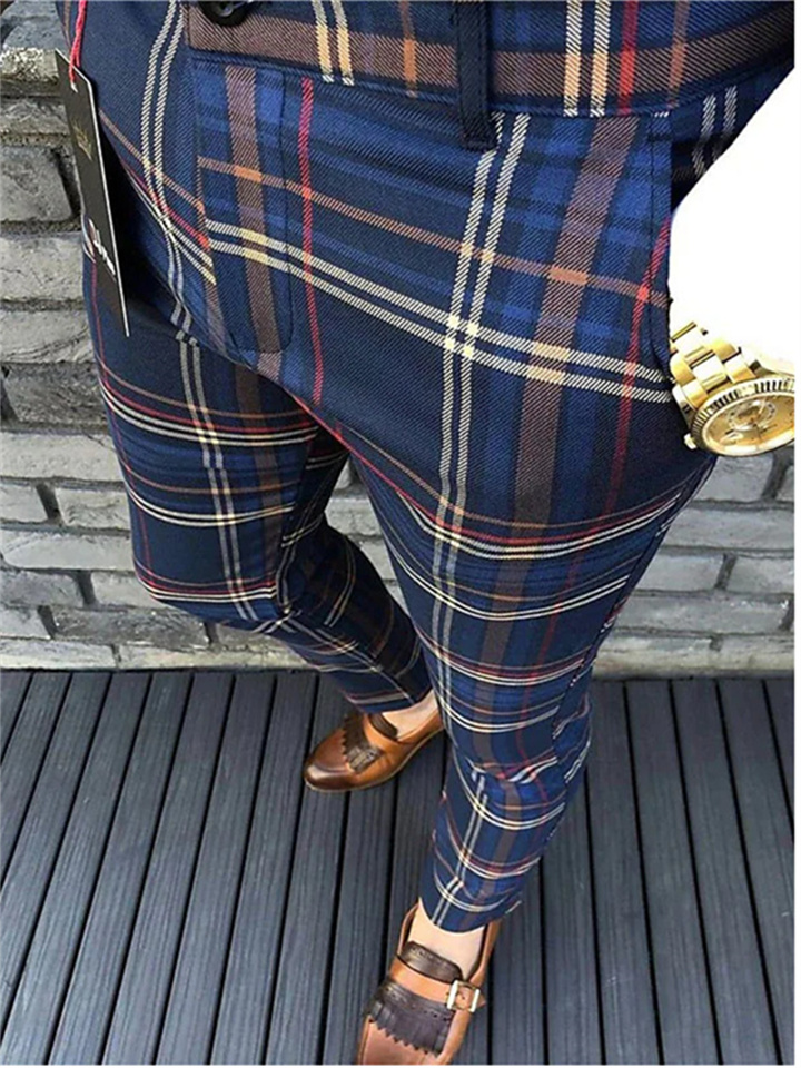 Men's Chinos Slacks Pencil Trousers Jogger Pants Plaid Checkered Lattice Soft Full Length Daily Weekend Office / Business Casual / Sporty Blue Light Green Inelastic / Fall | 168DEAL