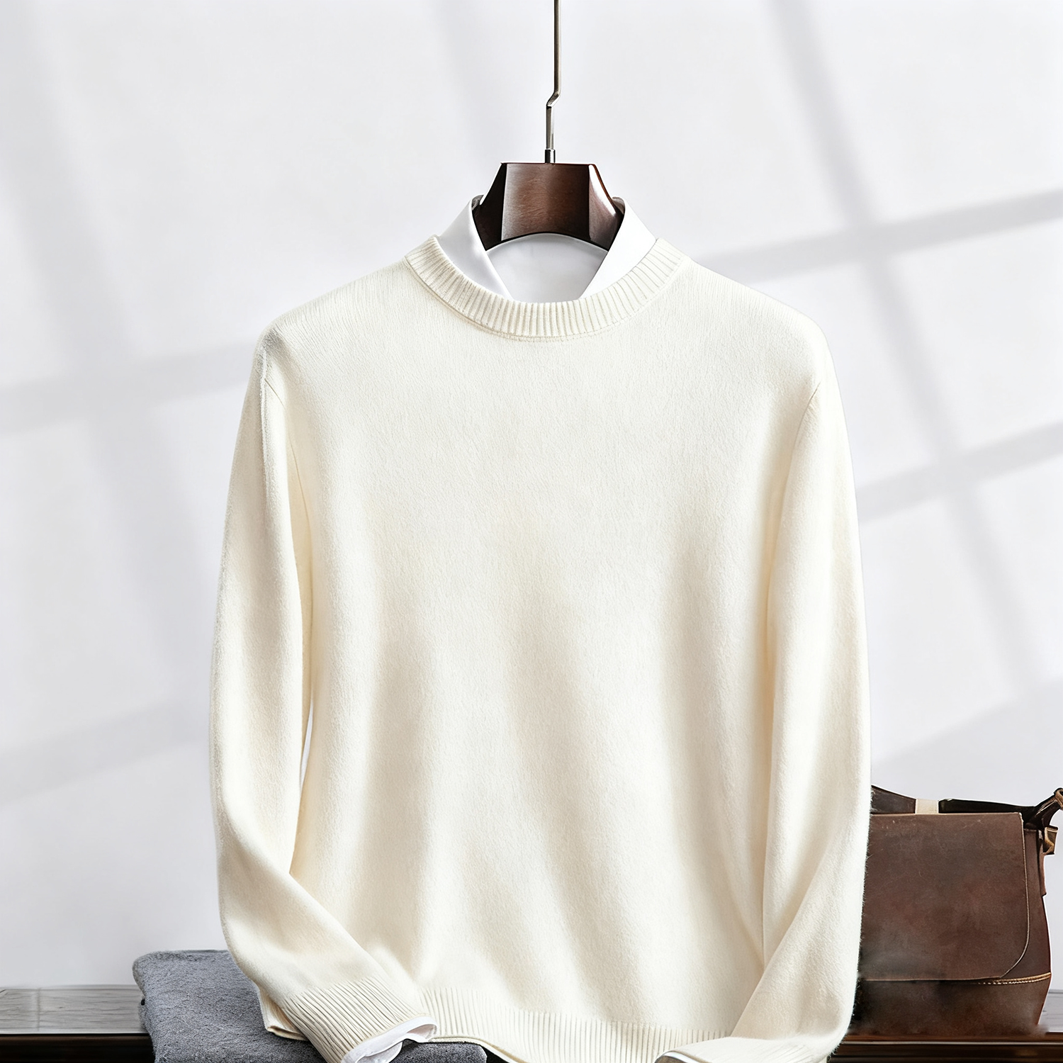 Men's Heavyweight Crewneck Cashmere Sweater for Commute REAL SILK LIFE