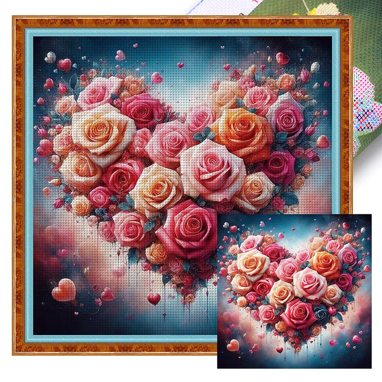 【Huacan Brand】Love Rose 18CT Stamped Cross Stitch 40*40CM