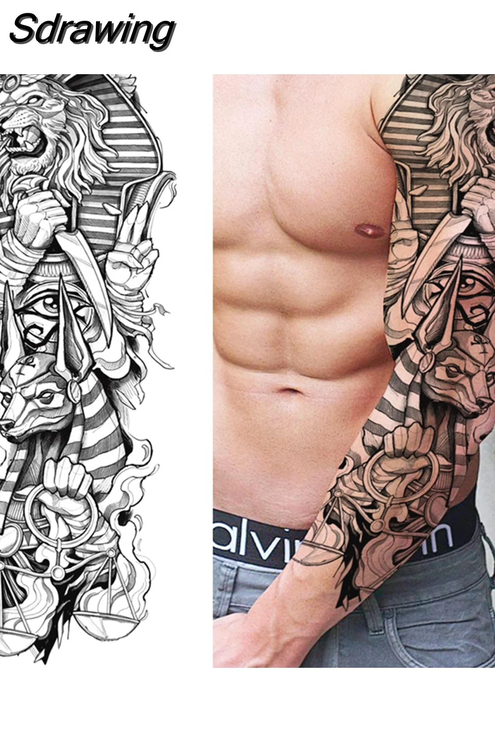 Sdrawing Eagle Wolf Temporary Tattoo Sleeve For Men Women Realistic Samurai Nun Shangdu Lion Fake Tattoo Sticker Big Full Arm Tatoo 521-0