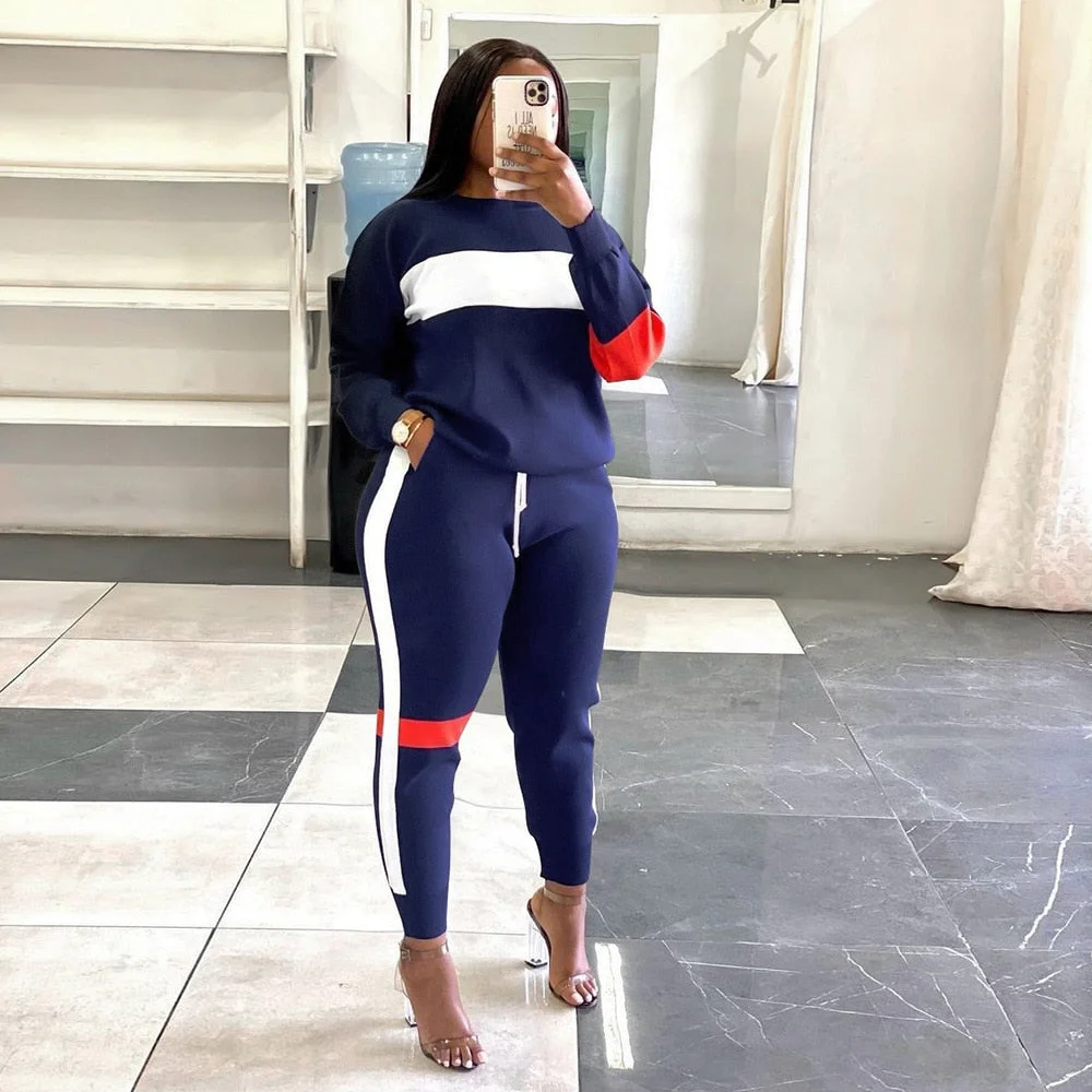 CM.YAYA Active Two 2 Pieces Set for Women Fall Winter Fitness Outfit Pullover Sweatshirt + Jogger Pants Sporty Street Tracksuit