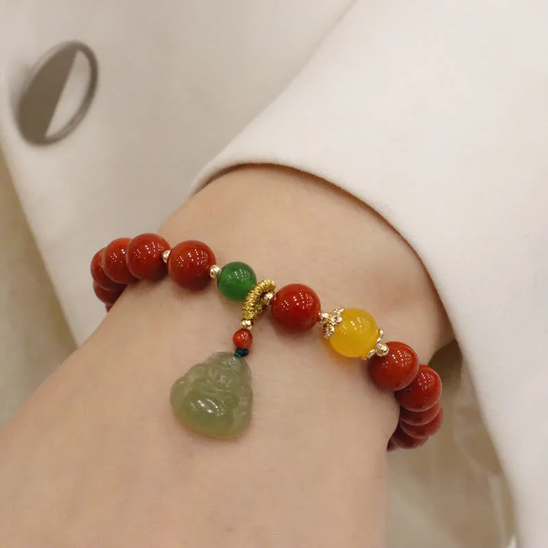 Laughing Buddha Jade Red Agate Abundance Bracelet