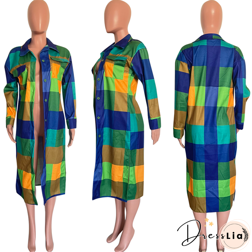 Plaid Lapel Single-breasted Woolen Long Coat