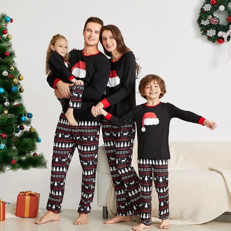 Cute Christmas Hat Print Family Matching Pajamas Set