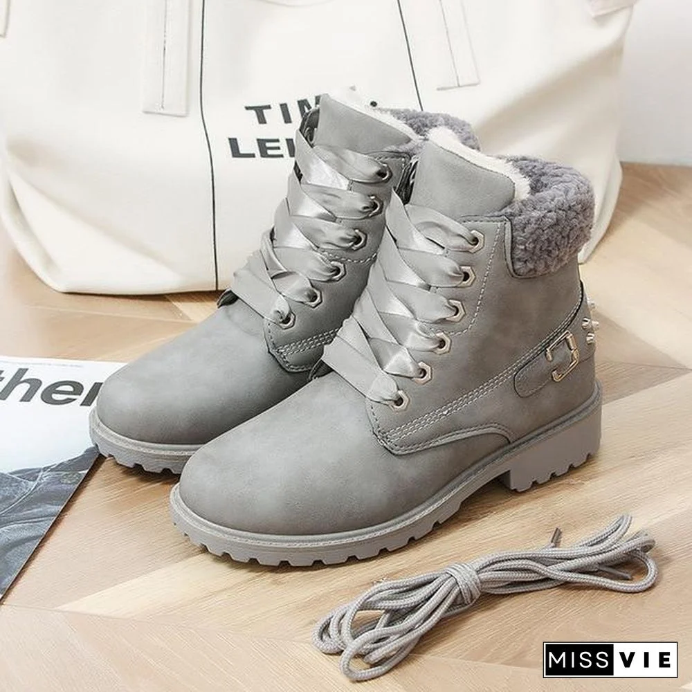 women winter boots Fashion Suede Women Snow Boots Metal rivet Warm Plush Women's Ankle Boots Flat shoes