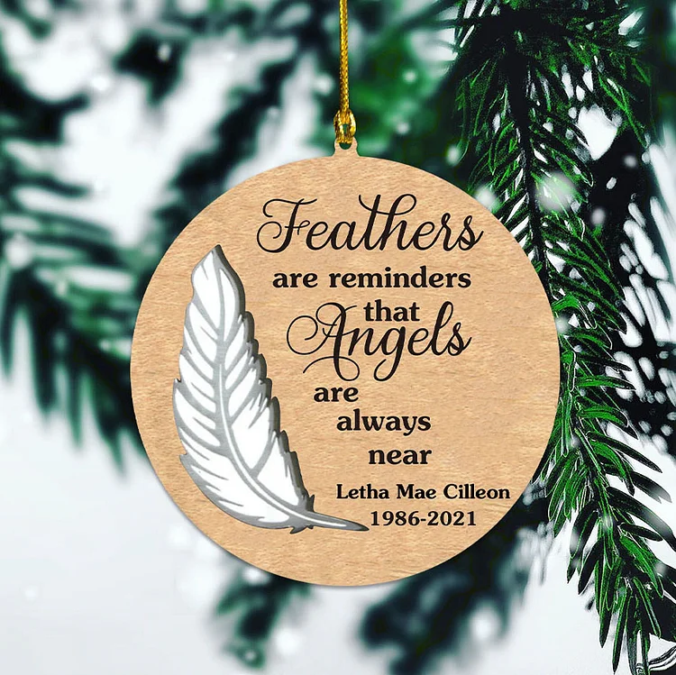 Feather Memorial Ornament Custom Name Wooden Ornament