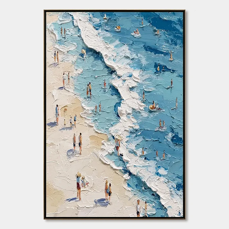SUNLIT TIDELINE: Textured Palette Knife Beach Scene Painting（Canvas painting）