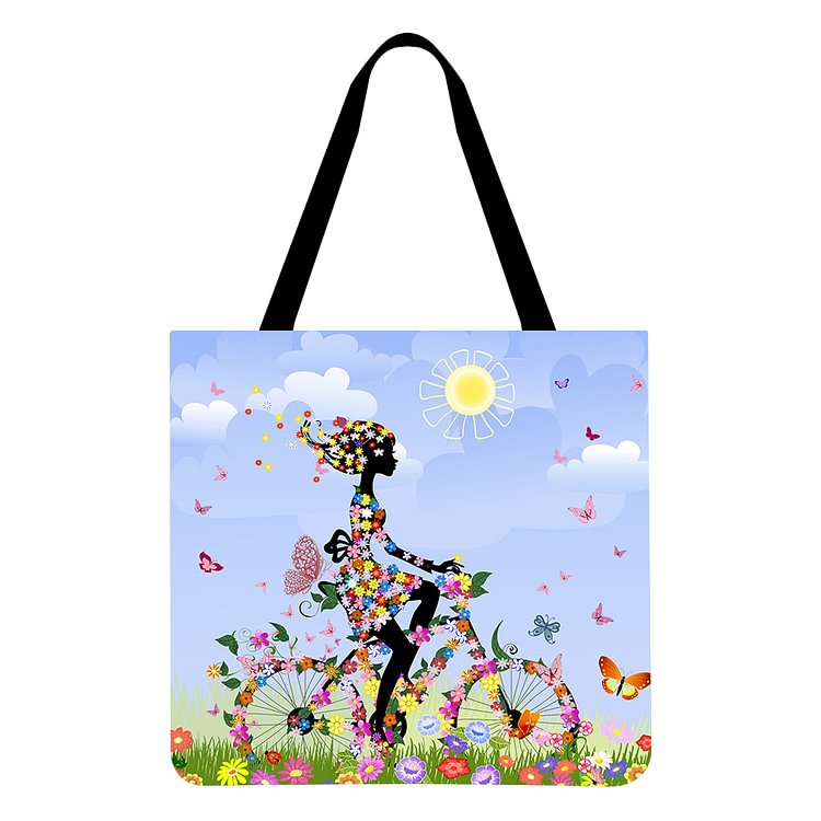 Flower Love Girl Linen Tote Bag