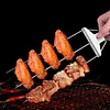 15.75 Inch Reusable Flat Grilling Skewers with Slider Push Bar Stainless Steel Grill Skewers with Storage Bag for Meats Chicken Sausage Veggie Shrimp Vegetables (2 fork Brush)