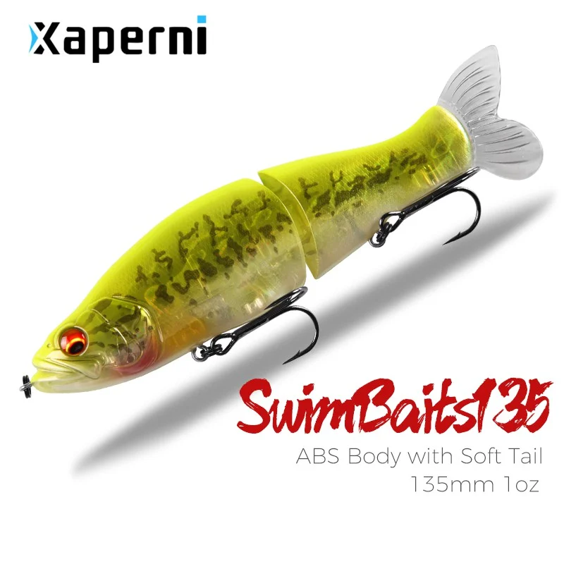 Xaperni Top Fishing Lures 135mm 1oz Jointed minnow Wobblers ABS Body with Soft Tail SwimBaits soft lure for pike and bass