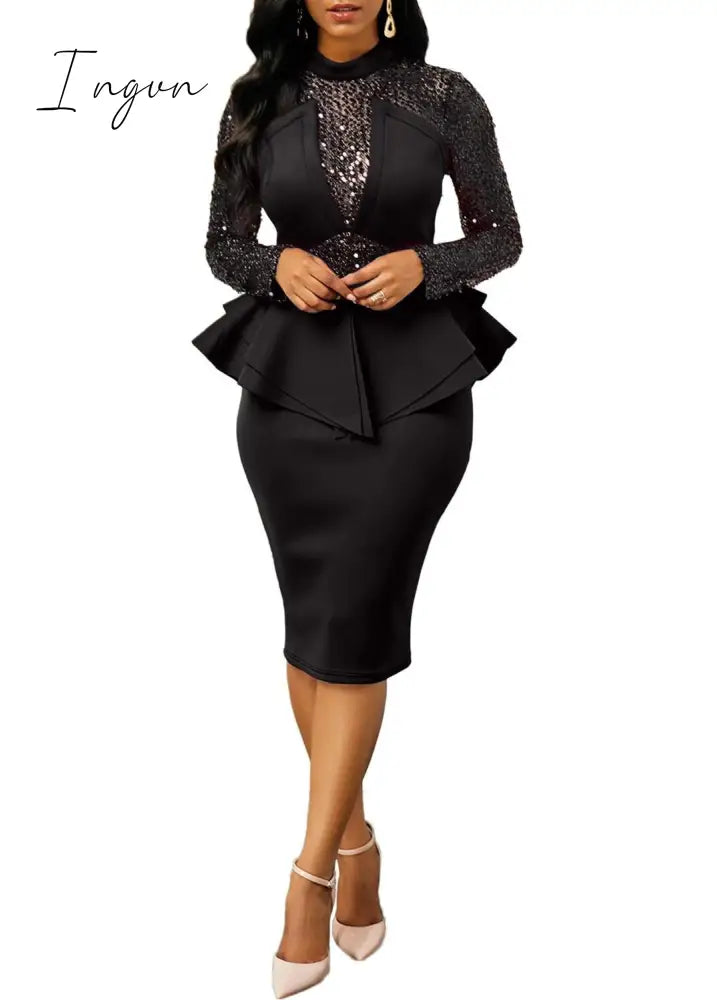 Ingvn - New Arrival Spring Sexy Lady 3 Colors Mid Dress Zipper Fly Ruffles Bud Full Sleeve Slivers