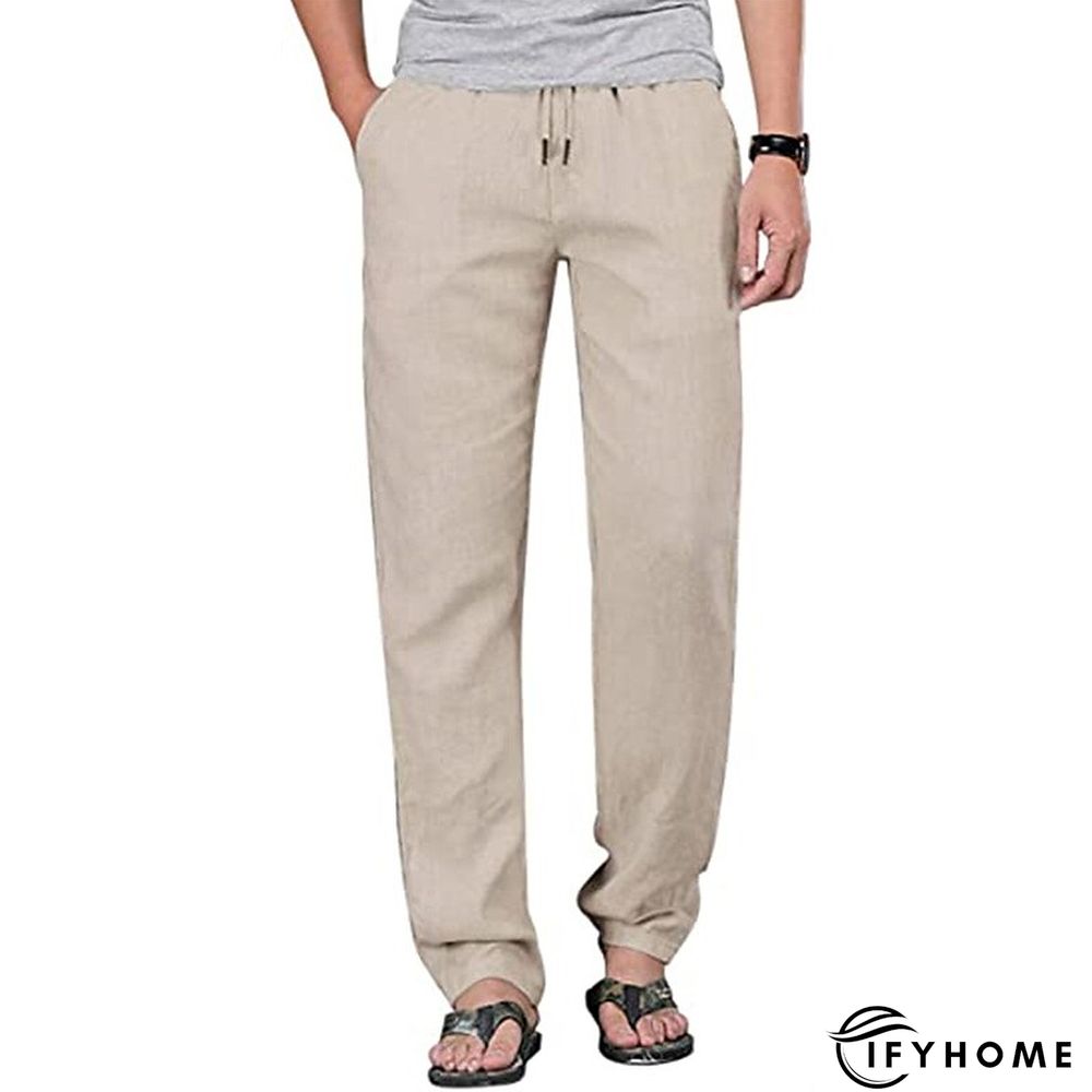 Men's Linen Pants Trousers Summer Pants Beach Pants Drawstring Elastic Waist Plain Breathable Soft Casual Daily Holiday Linen / Cotton Blend Fashion Streetwear Black White Micro-elastic | IFYHOME