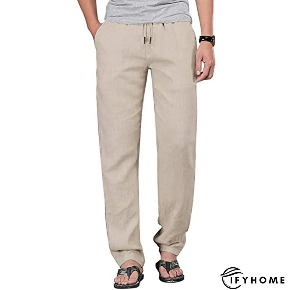 Men's Linen Pants Trousers Summer Pants Beach Pants Drawstring Elastic Waist Plain Breathable Soft Casual Daily Holiday Linen / Cotton Blend Fashion Streetwear Black White Micro-elastic | IFYHOME