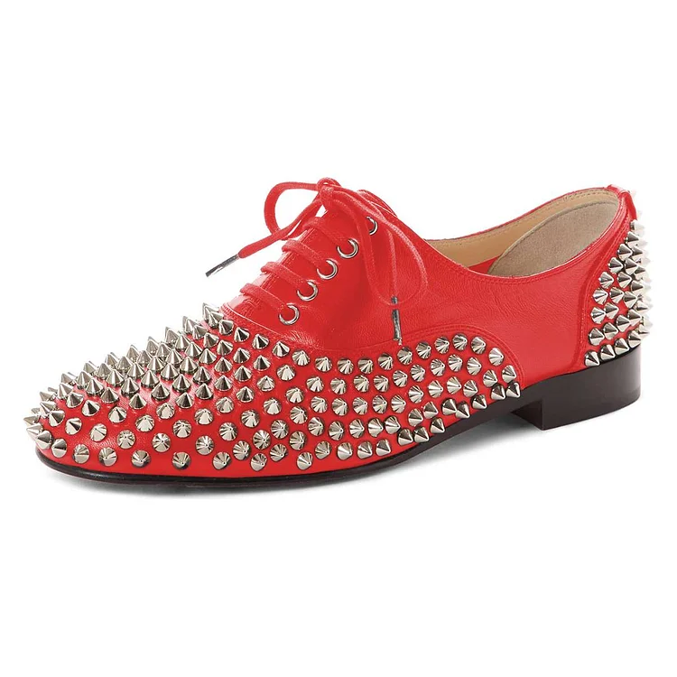 Red Studs Shoes Lace Up Oxfords |FSJ Shoes
