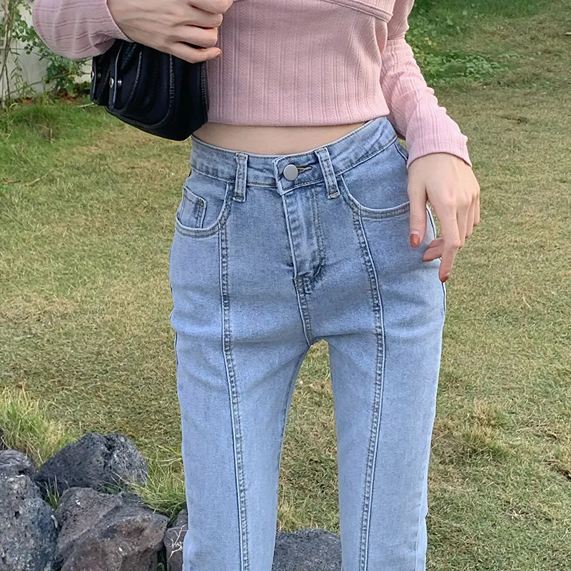Light Blue Patchwork Flare Jeans female