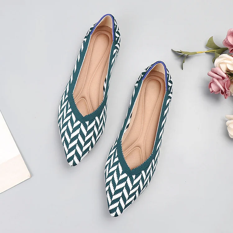 Women Soft Shoes Breathable Knit Pointed Shoes Women's Flat Shoes Ballet Single Shoes Comfortable Pregnant Shoes QueenFunky