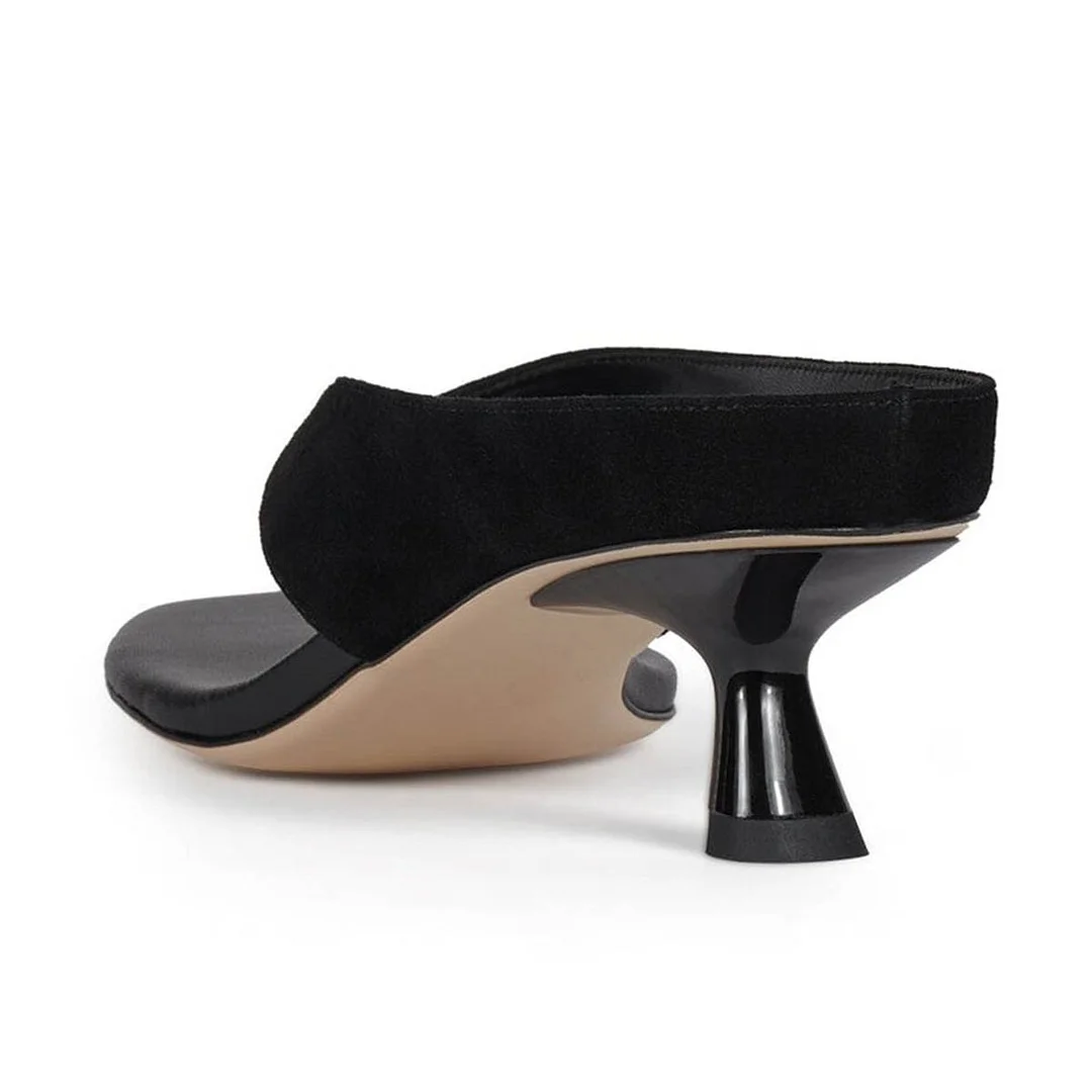 YDN Casual Open Toe Patchwork Spool Heel Mules Shoes in Black