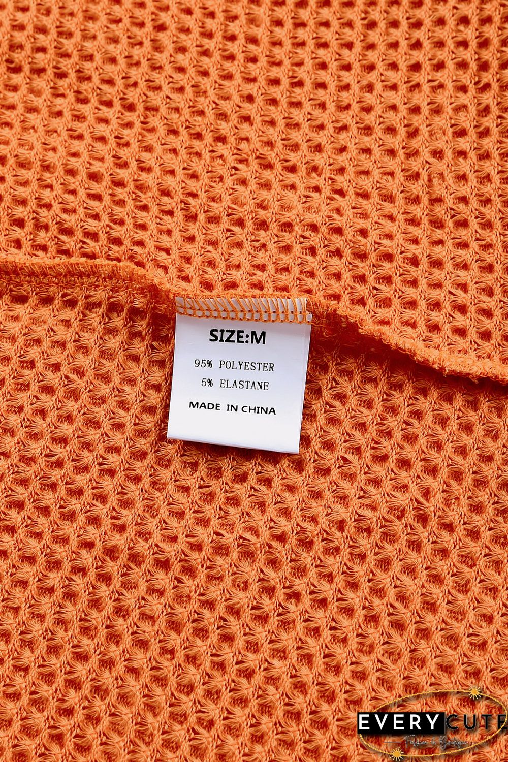 Orange Leopard Colorblock Waffle Knit Top