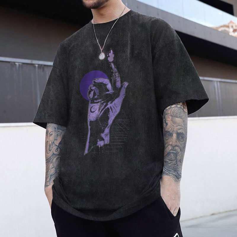 Vintage hand casual print men's t-shirt designer - Krazyskull
