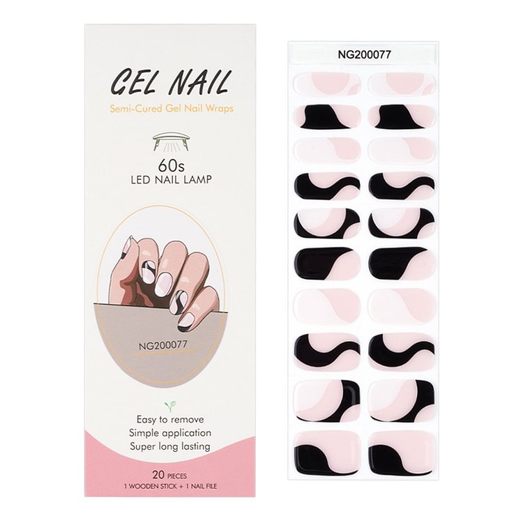 White/Black/Pink Semi-Cured Gel Nail Wraps