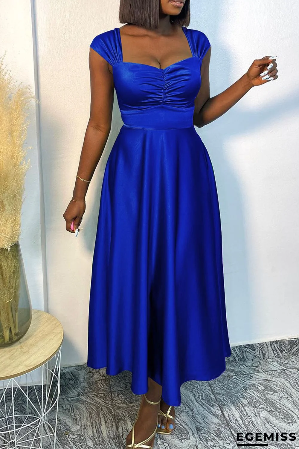Blue Sexy Solid Patchwork Square Collar Straight Dresses | EGEMISS