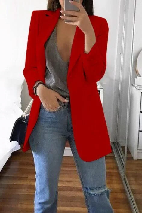 Solid Color Lapel Slim Coat