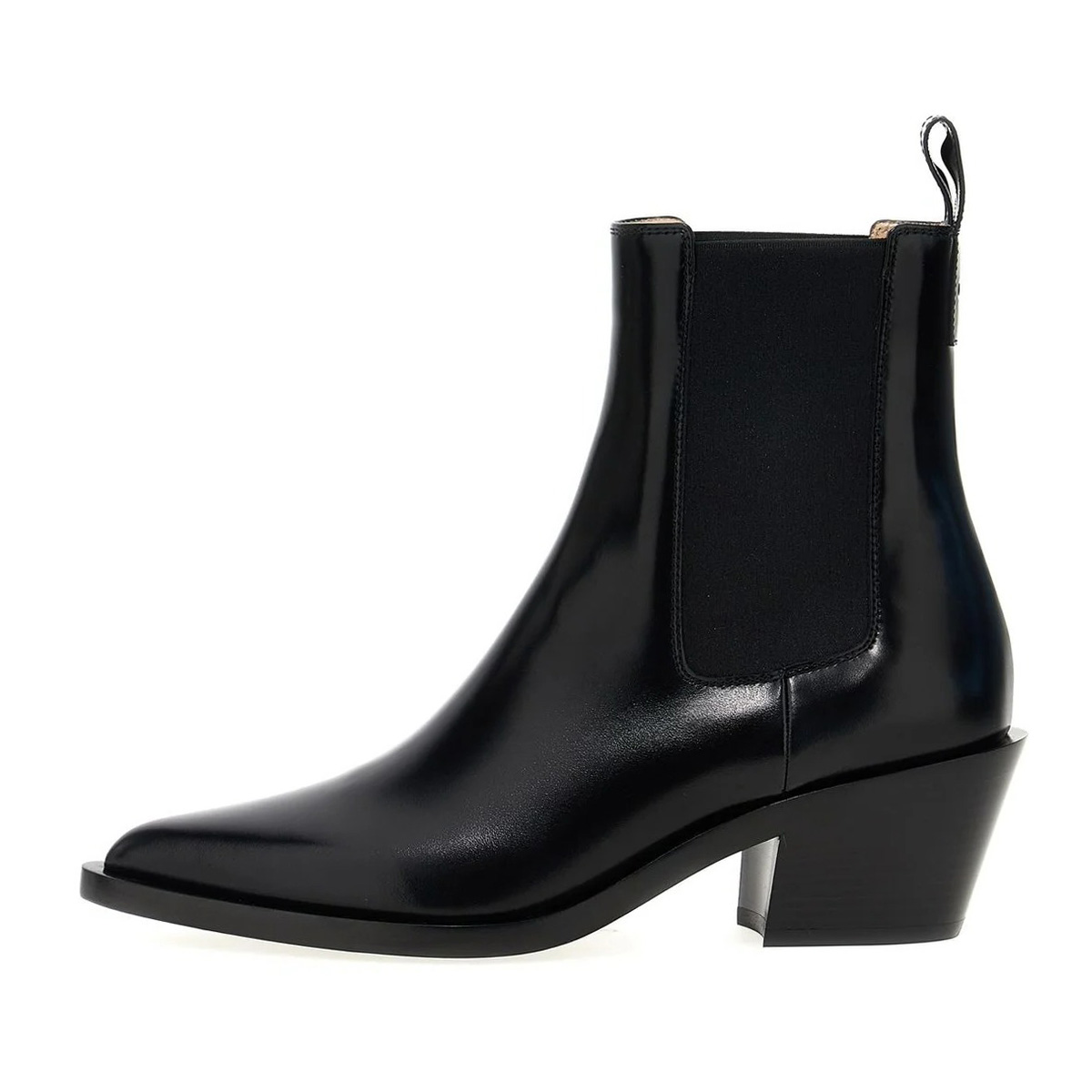 Black Vegan Leather Pull-On Chunky Heeled Ankle Boots with Pointed Toe Nicepairs