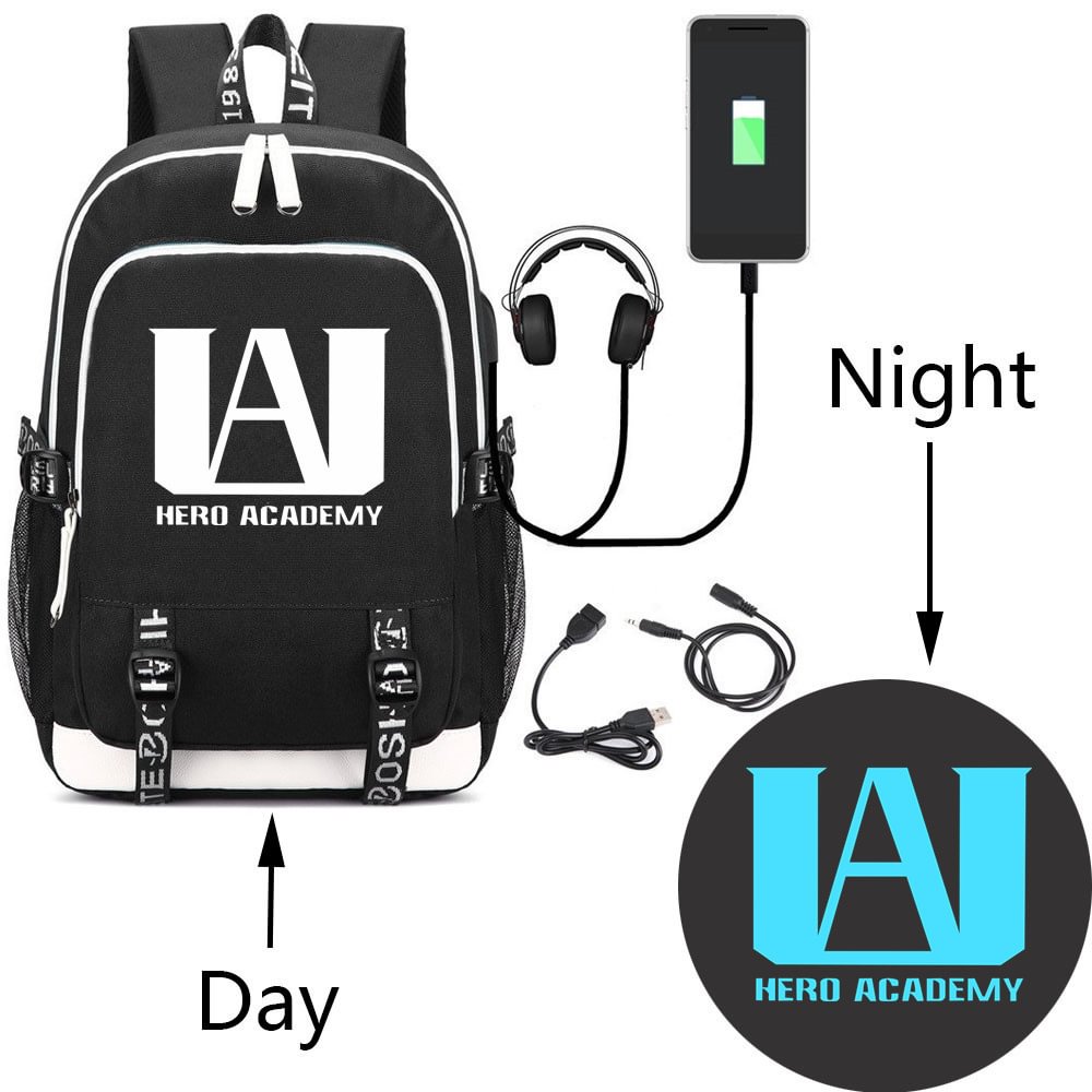 My Hero Academy Luminous College Backpack USB Rechargeable Backpack Student Schoolbag