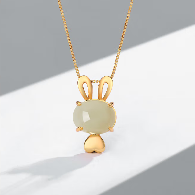 High Standard 925 Silver Hetian Jade Rabbit Pendant Necklace - Luxurious and Elegant Clavicle Chain with High-End Feel for Women, Perfect Gift