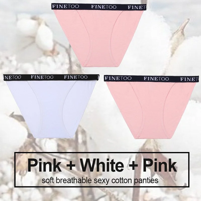 3PCS/Set Cotton Panties Briefs Women Underwear Female Underpants Sexy Lingerie Bikini Pantys Finetoo Brand Girls Femme Panties
